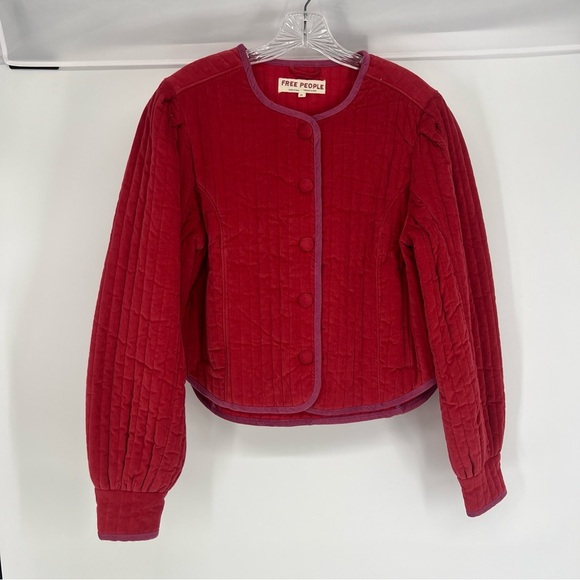 Free People Natalia Red Velvet Quilted Structured Colorful Bohemian Jacket XS - Picture 2 of 9